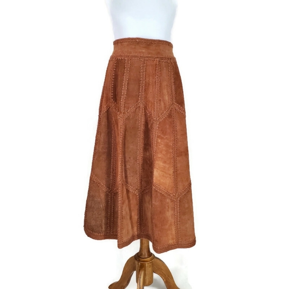 ✌️Vintage✌️1970's Leather/Suede and Crochet Vest and Skirt Set Festival Size S - Picture 7 of 17
